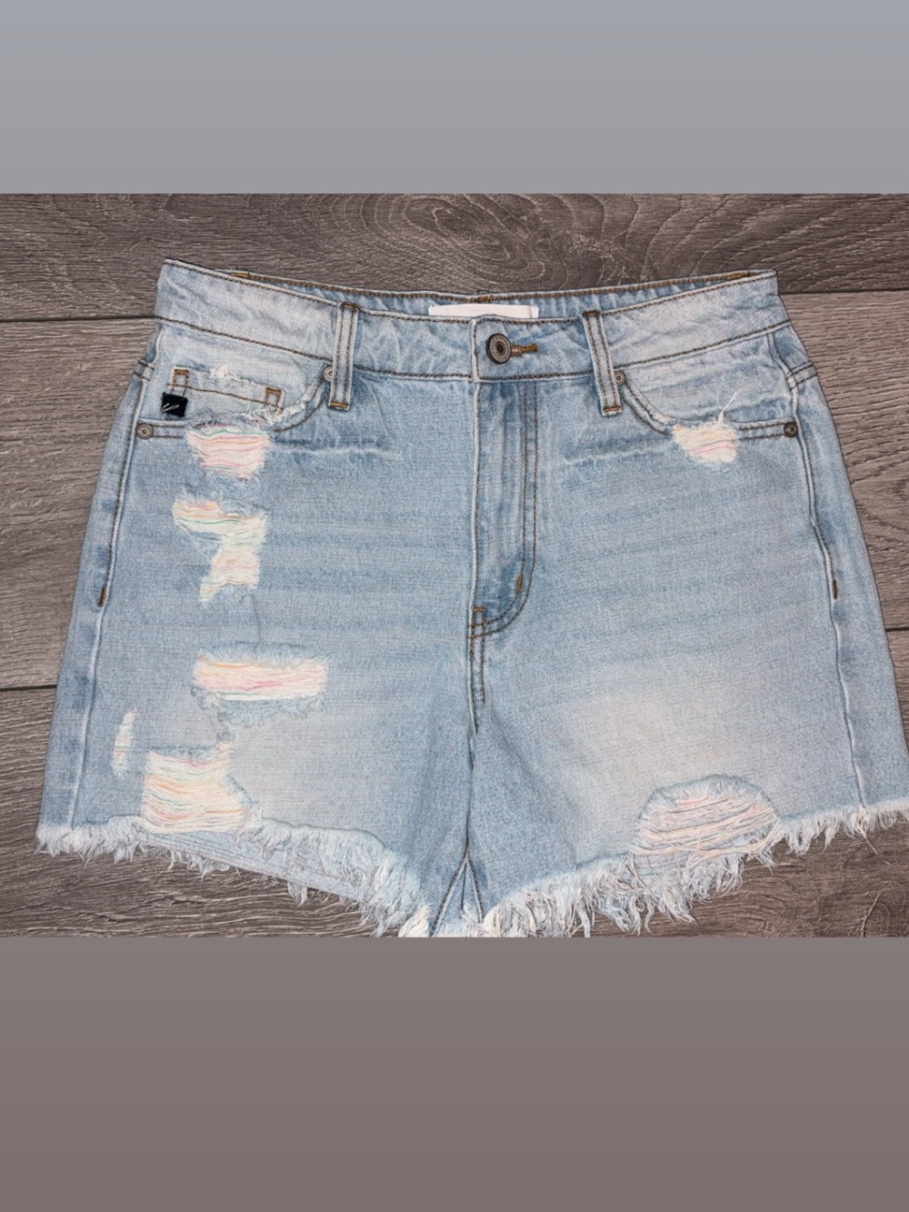 Kancan Denim Shorts Size XS High Rise Fray Hem Distressed Waist 28 In EUC